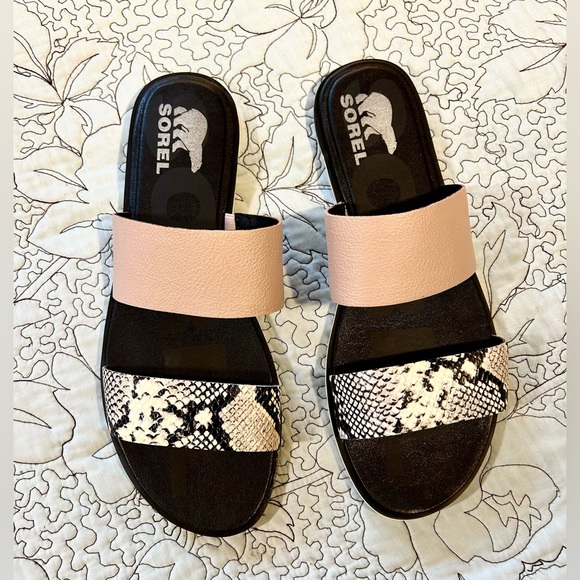 SOREL Ella Il Slide Sandals for Women in Mauve Vapor Snake Print Leather Sz 11 - Picture 13 of 13